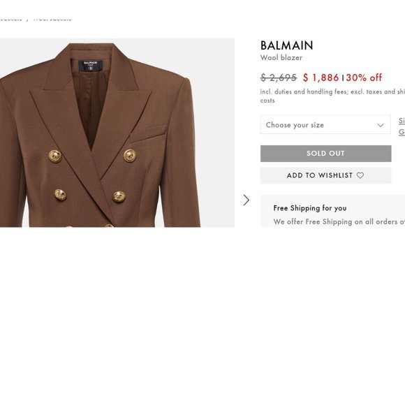 NWT BALMAIN Brown Grain De Poudre 8-Button Jacket - Picture 7 of 16